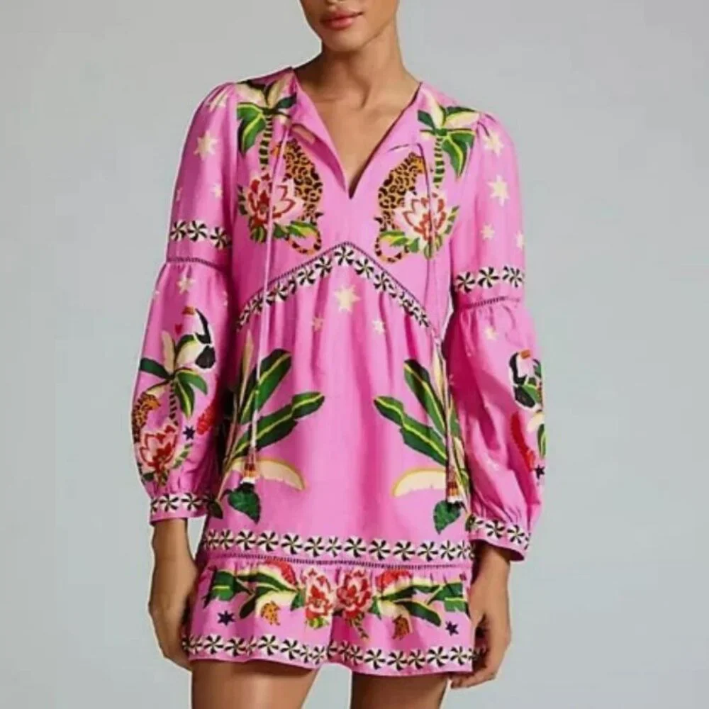 FARM Rio Pink Leopard Forest Mini Dress - Picture 1 of 10